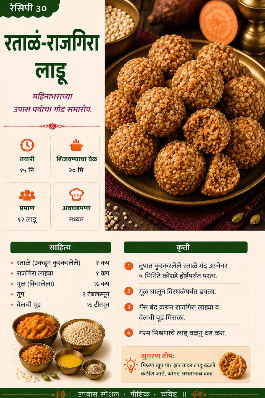 रताळं-राजगिरा लाडू रेसिपी पानाचा नमुना